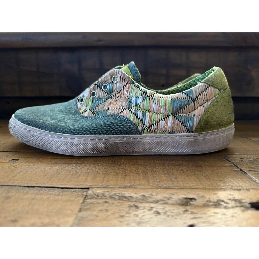 2STAR Shoes Mens Size 8/41 Green Canvas Slip On Low Top Casual Made In Italy